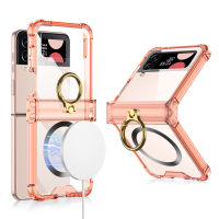 Samsung Galaxy Z Flip 4 Case Compatible with Magsafe, Slim Thin Clear with Ring and Airbag Protection, All-Inclusive Transparent Shockproof Anti-Fall Phone Case for Galaxy Z Flip4 5G