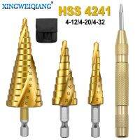 [COD] Hexagonal spiral groove step bit plus center punch set centering drilling reaming 4-piece cloth bag