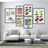 puzzle game, chessboard, toy blocks color patent print print, playroom decoration poster Gift