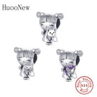 Girl Hugging Her Dog Cat Horse Charm for celet Necklace Pendant Jewellery Gift for Women Man 925 Sterling Silver Animal Bead