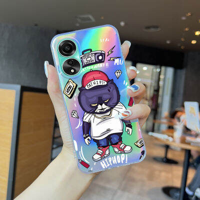 GGK เคสโทรศัพท์สลายเลเซอร์รุ้งลายการ์ตูนเคสโทรศัพท์ลายการ์ตูนแพนด้า4G A78 4G,เคสเคสกันกระแทกบางเฉียบ TPU นุ่มเฉียบโปร่งใสขอบบัตรเลเซอร์ในตัวสีสันสดใส