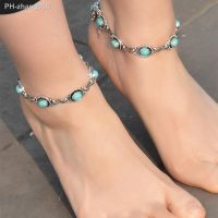 Fashion Simple Oval Turquoise Anklets for Women Summer Beach Ethnic Ankle Bracelet Girls Adjustable Ankle Chain Accessories Gift