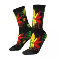 Cool Leaf Rasta Colors Basketball Socks Leaves Polyester Long Socks for Women Men Non-slip Socks Tights