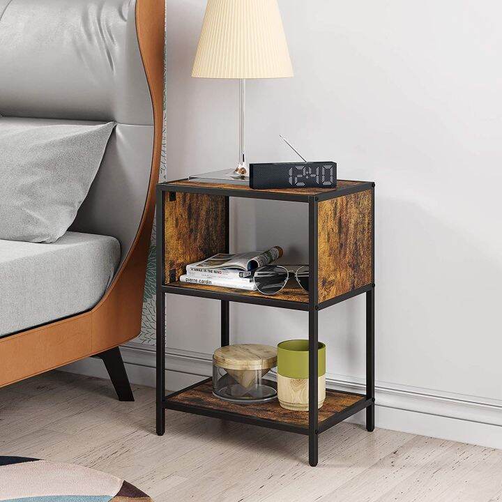 Bedside Table with Drawer Rustic Brown Side Table For Bedroom ...