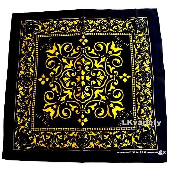 ผ้าลายวินเทจ-ผ้าเช็ดหน้า-ผ้าพันคอ-vintage-banana-yellow-black-scarf