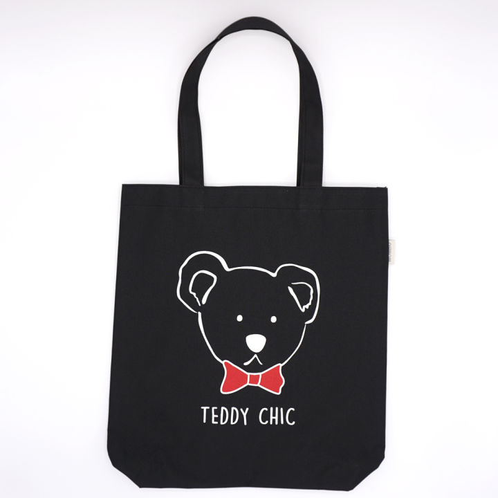 mombo-กระเป๋าผ้าสะพายข้าง-ลายน้องหมี-พร้อมส่ง-ผลิตโรงงานไทย-สีดำ-สีแดง