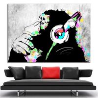 2023☂☽■ Banksy Monkey DJ Headphones Poster Print Street Graffiti Art Gorilla Canvas Art Painting for Living Room Cuadros Home Decoration