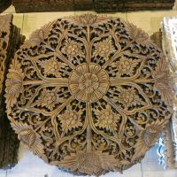 แผ่นไม้แกะสลัก 60cm สีนำ้ตาลโอ๊ค แผ่นไม้สัก แผ่นไม้กลมฉลุลาย Carved wood panel