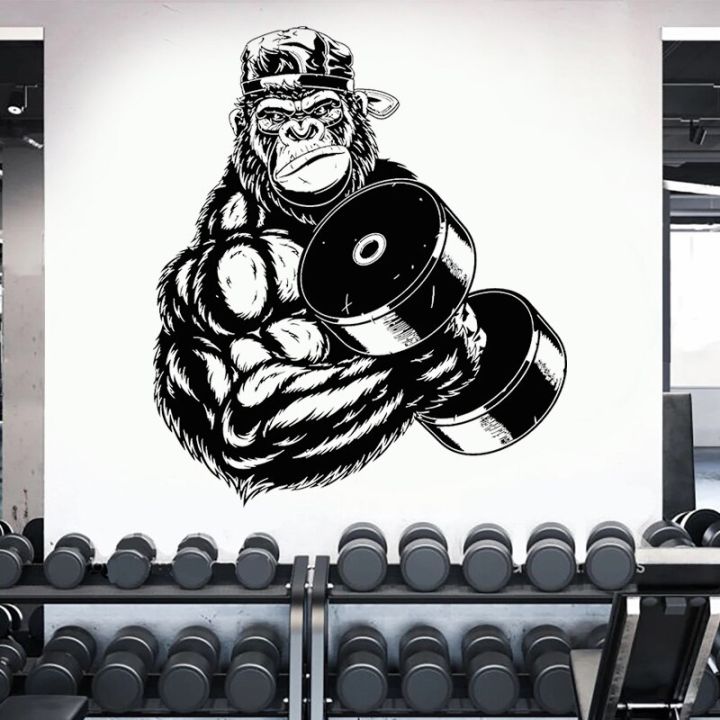 cool-gorilla-gym-wall-sticker-vinyl-fitness-decal-sign-workout-art-motivation-dumbbell-show-strength-home-decor-room-poster-z549