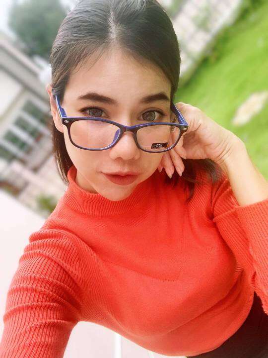 glasses-แว่นกรองแสง-ทรงเหลี่ยม-แคบ-สีดำน้ำเงิน-สวยหรูมาก-แถมฟรีซองใส่แว่น-ผ้าเช็ดเลนส์-ถูกจริง-แว่นตากรองแสงได้จริง-กรองแสงคอม