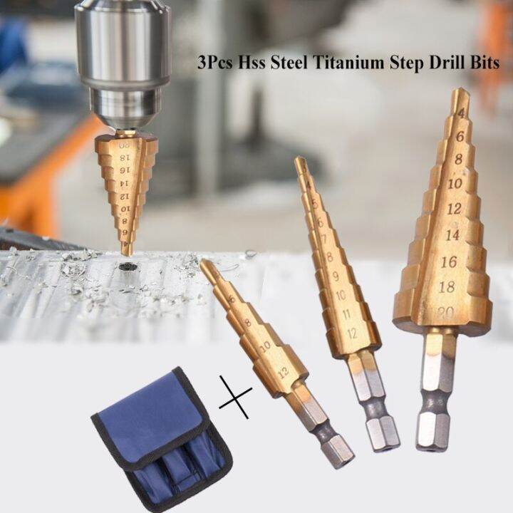 hh-ddpj3pcs-hss-steel-titanium-step-drill-bits-3-12mm-4-12mm-4-20mm-step-cone-cutting-tools-steel-woodworking-wood-metal-drilling-set