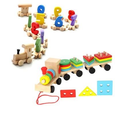 Baby Toys Wood Train Truck Set Geometric Blocks Sorting Board Montessori Kids Educational Toy Color Shape Match Stacked Puzzle