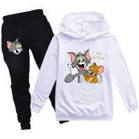 Tom-Tom Jerry ชายชุดเสื้อมีฮู้ดหญิงแขนยาว Hooded Tops Jogger เด็กเสื้อกันหนาว Hoodie + กางเกง PH2072เสื้อผ้าเด็กฤดูใบไม้ผลิชุดลำลองแฟชั่นสบายๆ