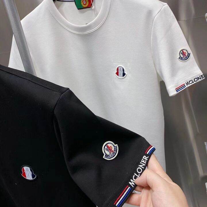 เสื้อเชิ้ตแขนสั้นปักตราสัญลักษณ์ขนาดเล็กลายฤดูใบไม้ร่วงและฤดูหนาวแบบหนา-เสื้อยืดแขนสั้นแขนสั้นแบบลำลองเสื้อครึ่งแขนแขนสั้นคอกลม