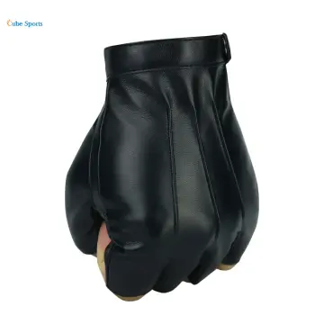 1 Pair Unisex Black PU Leather Fingerless Gloves Solid Female Half