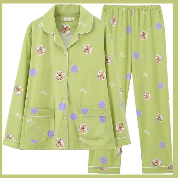 muji-high-quality-pajamas-womens-long-sleeved-spring-autumn-and-summer-confinement-clothing-pure-ins-style-cartoon-cardigan-combed-cotton-home-service-set