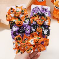 4Pcs/Set Baby Girls Halloween Pumpkin Bows Hair Clips for Kids Funny Ribbon Bowknot Hairpin Headwear Hair Accessories Gifts