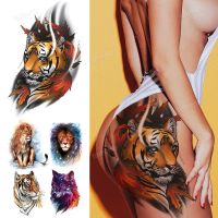 【YF】 big tattoo anime tiger lion king head thigh leg temporary for women girls beauty body art sticker tattoos waterproof