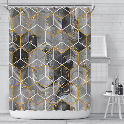 2021 Simplicity Geometric Marble Shower Curtains White Black Check Pattern Bathroom Curtain Waterproof Home Decor Bath Screen