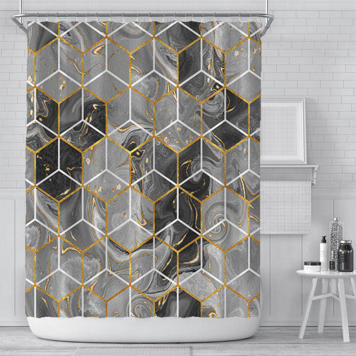 2021-simplicity-geometric-marble-shower-curtains-white-black-check-pattern-bathroom-curtain-waterproof-home-decor-bath-screen