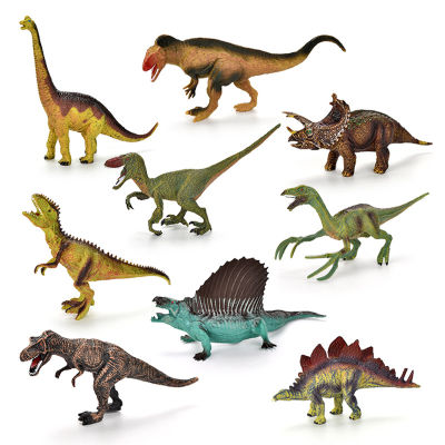 ไดโนเสาร์พลาสติกจำลองข้ามพรมแดนทำด้วยมือสัตว์จูราสสิก Tyrannosaurus Tyrannosaurus Triceratops โมเดลของแข็งของเล่นตกแต่ง