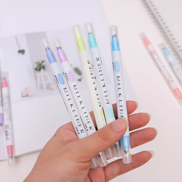 12pclot-high-quality-milkliner-pen-double-headed-mild-liner-highlighter-fluorescent-pen-colored-drawing-marker-pen-japanese-pen