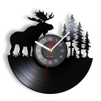 Hot sell Woodland Deer Wall Decor Retro Vinyl Record Wall Clock Antler Forest Elk King With Pine Tree Hunting Wall Clock Hunter Gift Idea