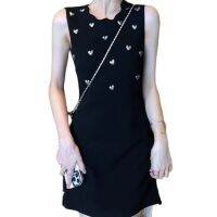 【YF】 Women Temperament Light Luxury Party 2023 Spring/Summer Sleeveless Knitted A-Line French Love Black Dress Girl