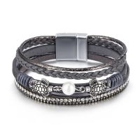 【CW】 Charms for Trending Products Ethnic Turtle Magnetic Buckle Leather Braided Female Bangle