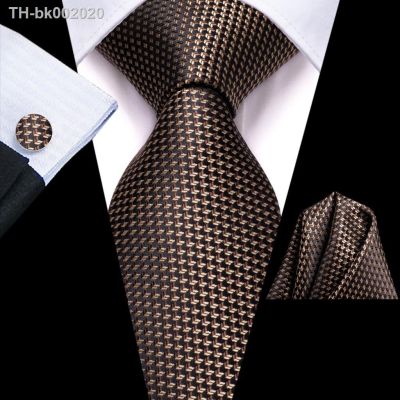 ✜﹊ Dot Black Brown Silk Wedding Tie For Men Gift Mens Necktie Handky Cufflink Set Fashion Business Party Dropship Hi-Tie Designer