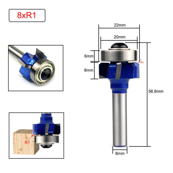 3ชิ้น6มิลลิเมตร8มิลลิเมตร1-4-งานไม้มิลล์คลาสสิกบิตตัด-r1-r2-r3การตัดขอบ-z4เราเตอร์ทรงกลมมุมบิตสำหรับไม้