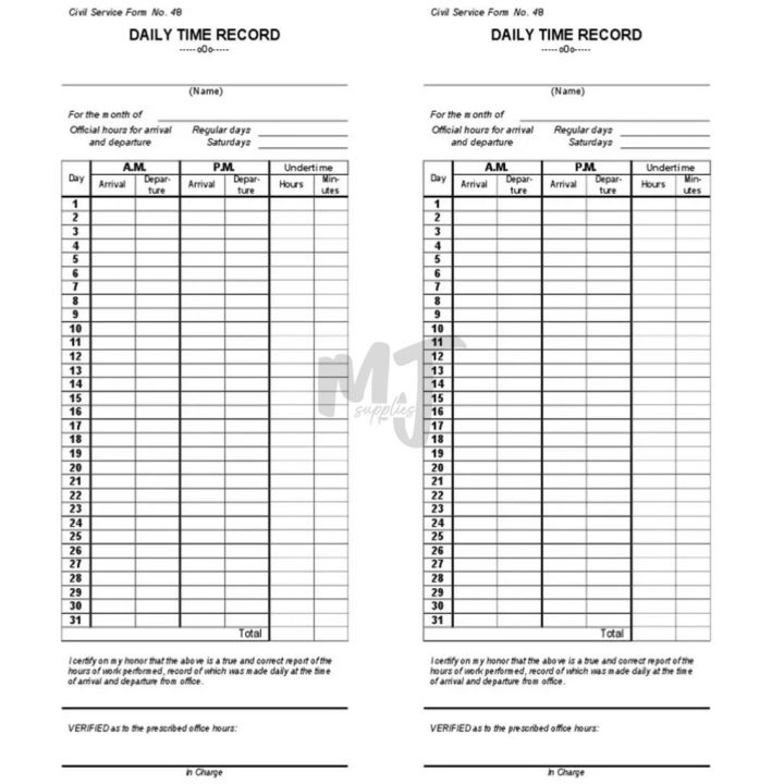 500 PCS Daily Time Record DTR Form No 48 Lazada PH
