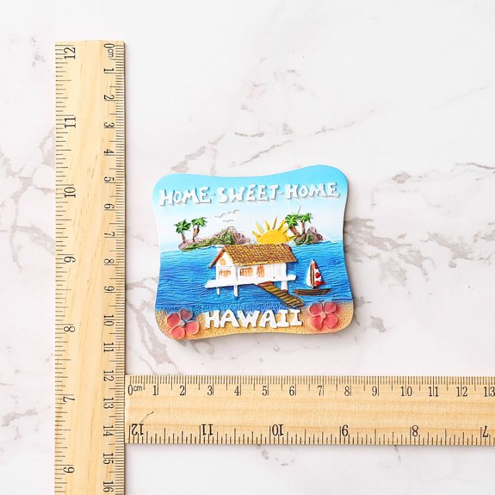 hawaiian-special-refrigerator-sticker-resin-tourist-souvenir-magnet-sticker-flower-pineapple-beach-coconut-tree-thatched-cottage