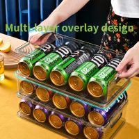 Refrigerator Bins Soda Organizer Can Dispense Clear Plastic Canned Drinks Storage Rack Beverage Storage Box For Home Kitchen