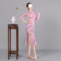 [COD] Classical dance practice body rhyme gauze mid-sleeved stand-up collar Chinese style elegant performance cheongsam