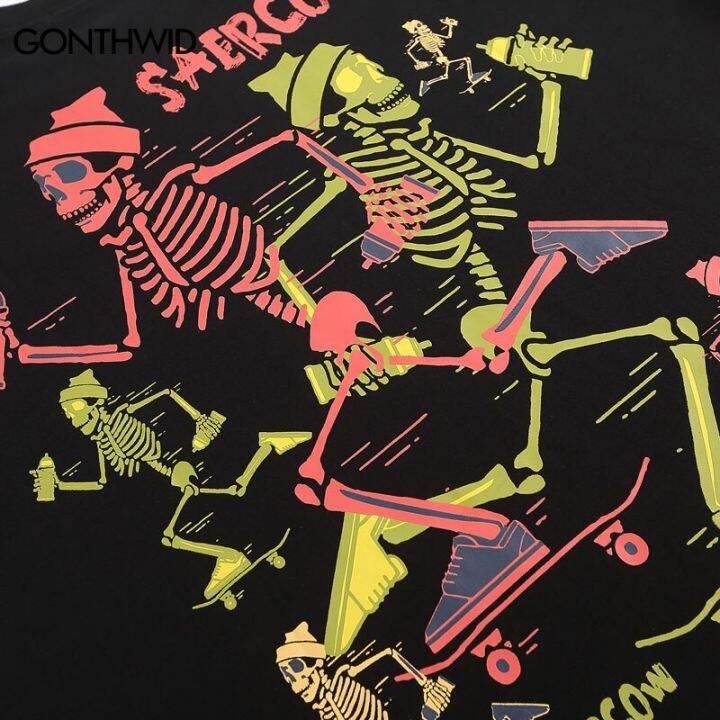 ผู้ชาย-hip-hop-เสื้อยืด-streetwear-funny-skull-skeleton-แขนสั้น-tshirt-harajuku-แฟชั่นสบายๆหลวมผ้าฝ้ายเสื้อ