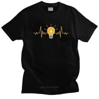 Electrician Heartbeat Light Bulb T Shirts Short Sleeved Electric Engineer Power T-shirt Printed Tee Cotton Slim Fit Tshirt Merch XS-6XL