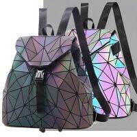 Women Luminous Backpack Mini Geometric Shoulder Bag Reflective Students Bags