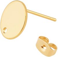 10PCS 18K Real Gold Plated Flat Round Earring Studs with Brass Ear Nuts for DIY Earring Jewelry Making, Hole: 1mm, Pin: 0.8mm