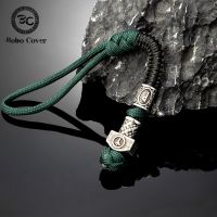 Norse Runes Beads Survival Rope Keychain Mens Lanyard Thors Hammer Knife Pendant Keyring Car Key Accessories Handmade Jewelry Key Chains