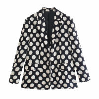 TRAF 2021 Black Blazer Women Polka Dot Blazer Oversize Long Sleeve Button Elegant Female Blazers Autumn Jacket Woman Suit