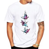 Cotton Origami Crane Design Men Tshirt Paper Crane Watercolor Printed Graphic Tshirt Tees