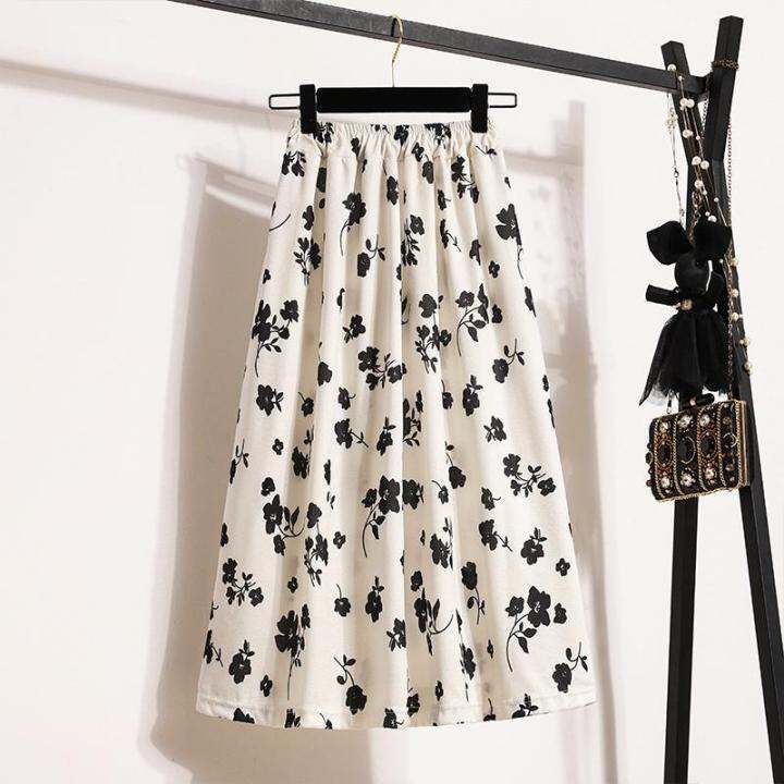 Highwaisted Skirt for Women Korean Style Printed Pendulous Big Swing