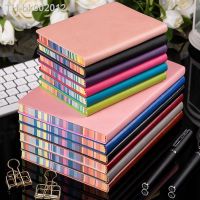 ∈✱♣ 1pc A6 Soft Leather Cover Rainbow Edge Notebook with 100 Sheets Office School Student Work Meeting Record Book Office Diary