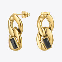 ENFASHION Goth Chain Drop Earrings For Women Black Zircon Earring Stainless Steel Gold Color Pendientes Fashion Jewelry E211300