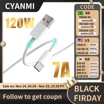 สาย CYANMI 7A 120W USB ชนิด C,สายชาร์จเร็ว100W สำหรับ OPPO หัวเว่ย Oneplus P40 P30 Samsung Realme USB สายดาต้าที่ชาร์จ