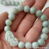 กำไลสร้อยข้อมือปี่เซี้ยลูกปัด10มม. หยกธรรมชาติพม่ามรกตปรับได้เครื่องประดับอัญมณีแกะสลักด้วยมือผู้หญิงปรับได้ตามต้องการ