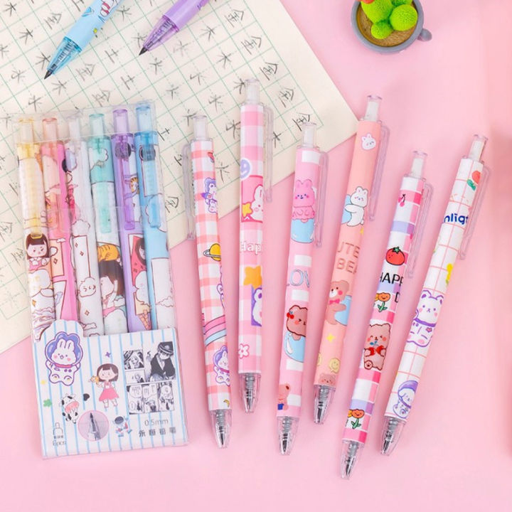 bali-ปากกาอังก์ตูนอัตโนมัติ-kawaii-pens-สำหรับการเขียนแบบเครื่องกลดินสอเครื่องเขียนเกาหลีน่ารัก6ชิ้น-กล่อง