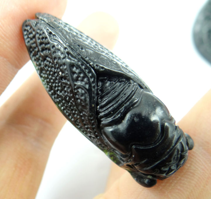 46-18-11มม-ขายส่งธรรมชาติจีนสีดำสีเขียวหินแกะสลักรูปปั้น-cicada-amulet-จี้สร้อยคอ