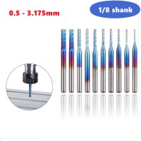 【LZ】 10pcs 0.5-3.175mm hard tungsten steel end mill 3.175 shank blue coating CNC router bit engraving edge milling cutter end mill